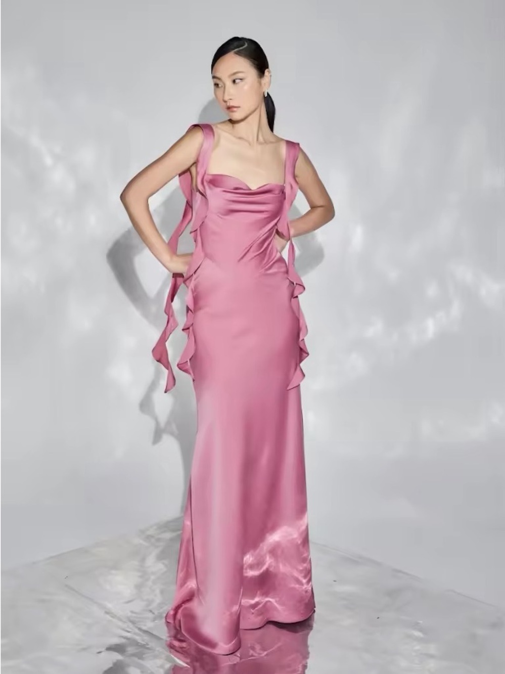 MissModern Thai Elegant Pink Satin Evening Gown size XS